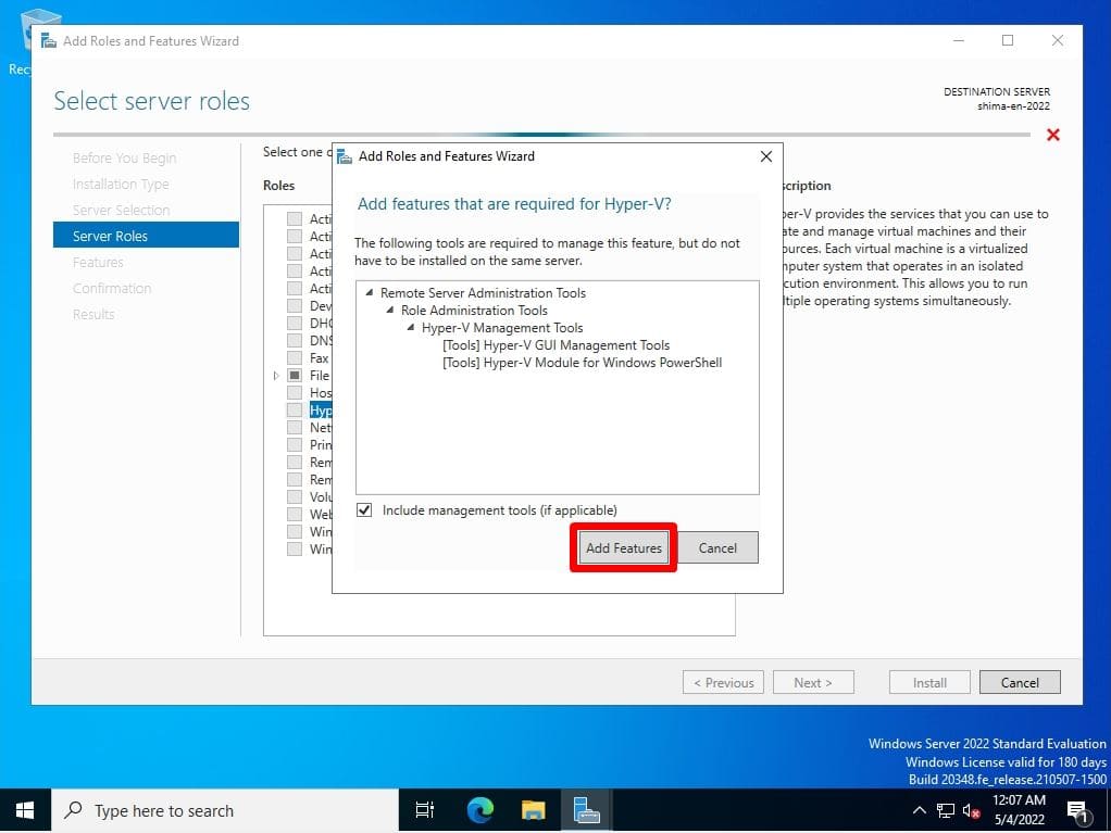 Windows Server 2022：Hyper-V enable / disable procedure  Shima System 