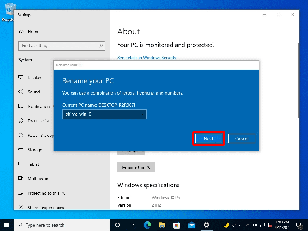 Windows 10 PC: PC name (host name) change procedure | Shima System Academy
