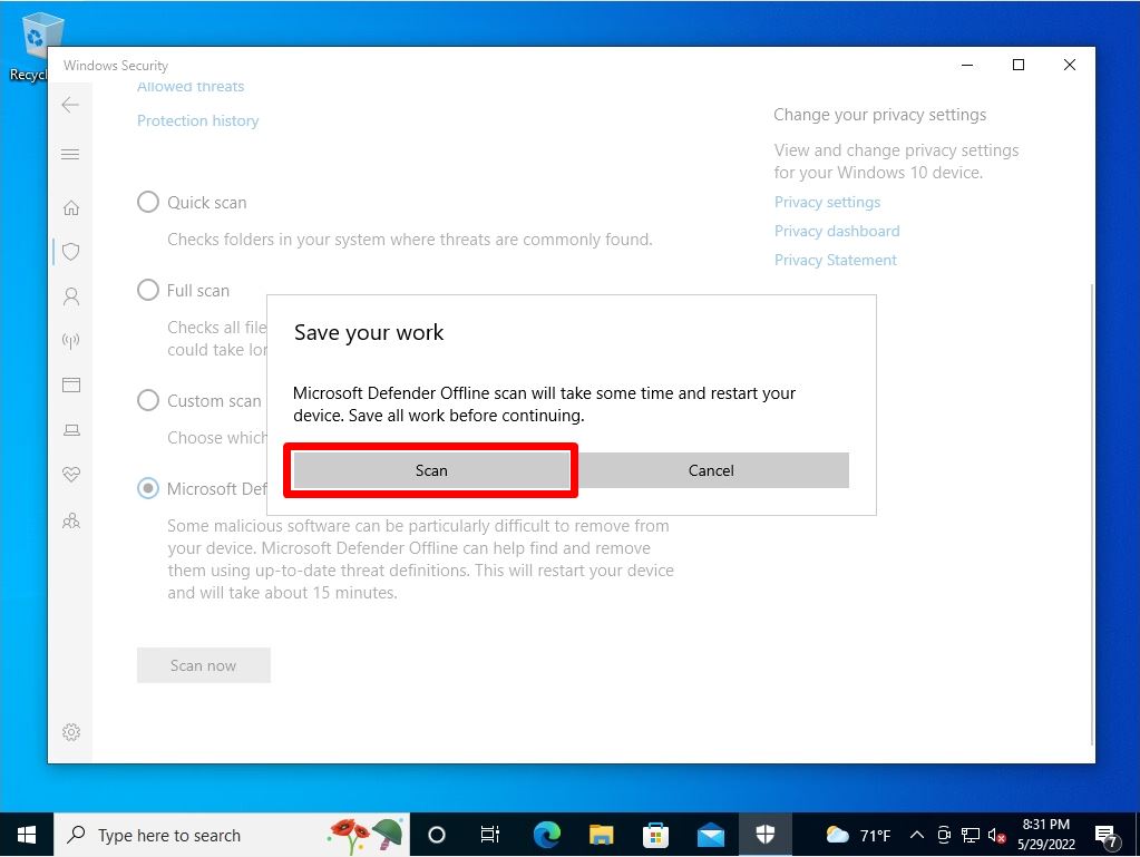 Windows 10 PC：Windows Security (Windows Defender) Manual Scan Execution ...