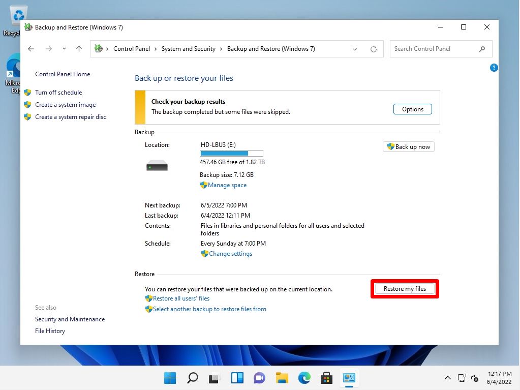 Windows 11 PC Backup and Restore (Windows 7) Backup Acquisition