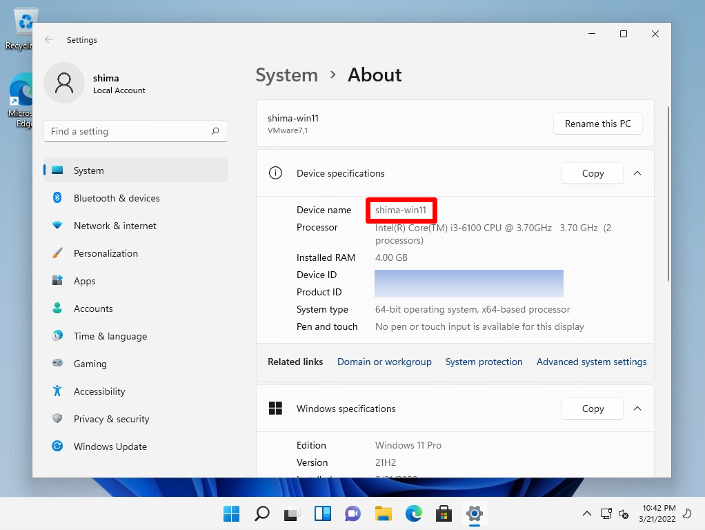 how to find pc hostname windows 11