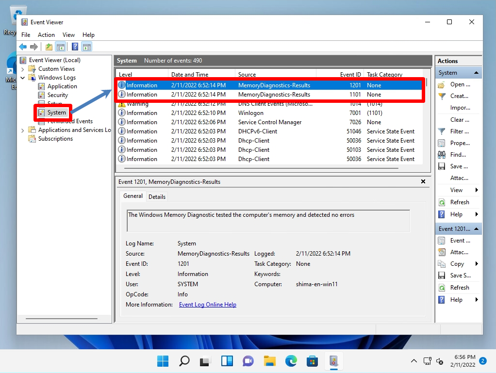 Windows11 PC Windows Memory Diagnostic Execution Log Confirmation Windows11 PC Windows Memory Diagnostic Execution Log Confirmation